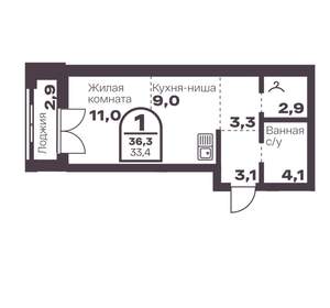 1-к квартира, вторичка, 33м2, 17/8 этаж