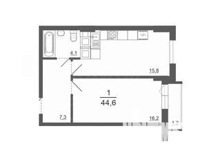 1-к квартира, вторичка, 45м2, 25/30 этаж