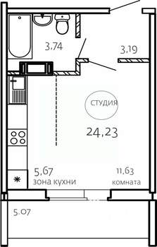 Студия квартира, строящийся дом, 24м2, 1/10 этаж