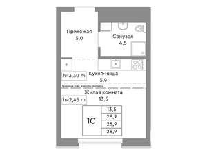 Студия квартира, строящийся дом, 29м2, 11/29 этаж