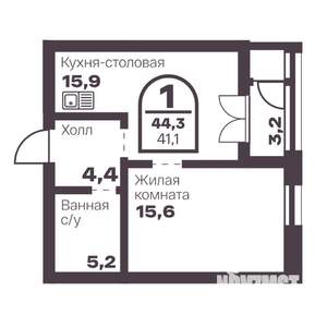 1-к квартира, вторичка, 41м2, 1/24 этаж