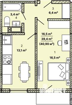 1-к квартира, строящийся дом, 41м2, 3/21 этаж