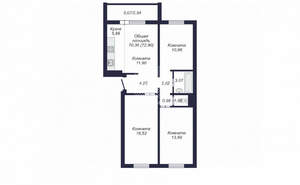 3-к квартира, сданный дом, 73м2, 5/10 этаж
