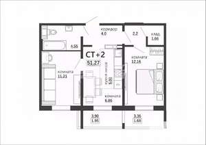 2-к квартира, вторичка, 51м2, 8/10 этаж