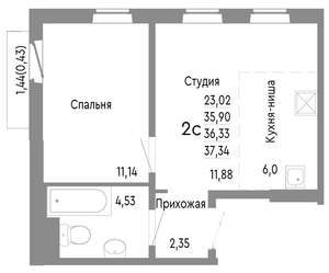 2-к квартира, строящийся дом, 36м2, 10/10 этаж