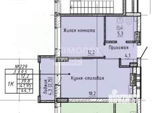 1-к квартира, вторичка, 44м2, 5/19 этаж