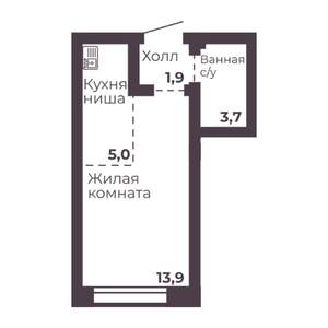 1-к квартира, вторичка, 25м2, 8/17 этаж