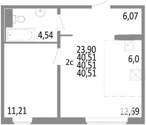 2-к квартира, строящийся дом, 41м2, 2/10 этаж
