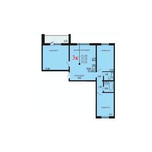 3-к квартира, вторичка, 77м2, 2/10 этаж