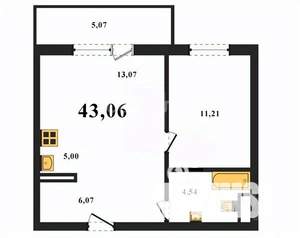 1-к квартира, вторичка, 43м2, 6/10 этаж