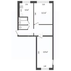 2-к квартира, вторичка, 44м2, 1/5 этаж