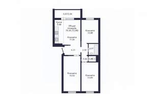 3-к квартира, сданный дом, 73м2, 5/10 этаж