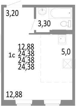 1-к квартира, строящийся дом, 24м2, 1/10 этаж