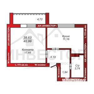 2-к квартира, вторичка, 41м2, 9/10 этаж