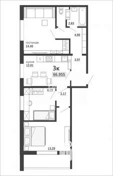 3-к квартира, вторичка, 67м2, 2/10 этаж