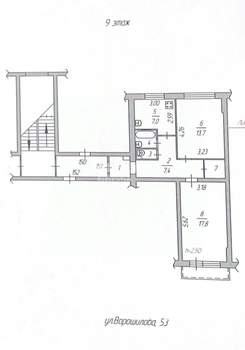 2-к квартира, вторичка, 53м2, 9/9 этаж