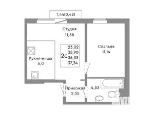 2-к квартира, вторичка, 36м2, 6/10 этаж