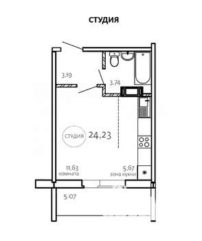 Студия квартира, вторичка, 24м2, 1/10 этаж