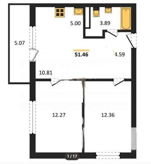 2-к квартира, сданный дом, 51м2, 8/10 этаж