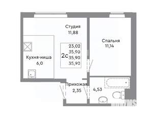 2-к квартира, вторичка, 36м2, 4/10 этаж