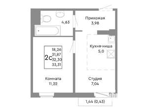 2-к квартира, строящийся дом, 32м2, 9/10 этаж