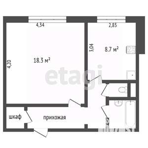 1-к квартира, вторичка, 40м2, 1/11 этаж