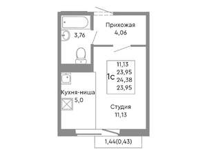 Студия квартира, строящийся дом, 24м2, 8/10 этаж