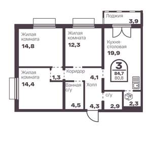 3-к квартира, вторичка, 81м2, 12/8 этаж