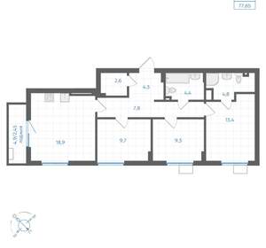 3-к квартира, вторичка, 78м2, 3/18 этаж
