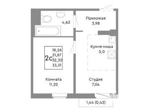 2-к квартира, строящийся дом, 32м2, 7/10 этаж