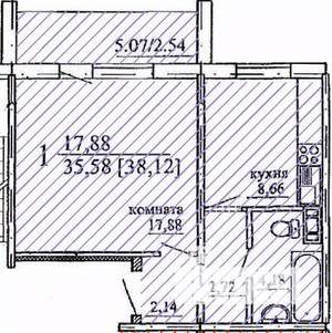 1-к квартира, строящийся дом, 38м2, 4/10 этаж