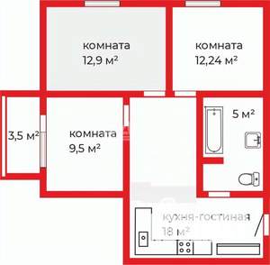 3-к квартира, вторичка, 62м2, 19/20 этаж