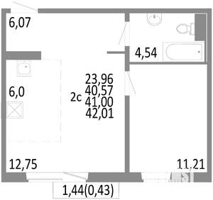 2-к квартира, строящийся дом, 41м2, 7/10 этаж