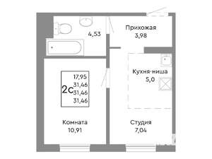 2-к квартира, строящийся дом, 31м2, 1/10 этаж