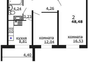 2-к квартира, вторичка, 48м2, 6/18 этаж