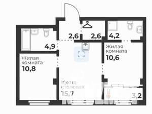 2-к квартира, вторичка, 51м2, 3/23 этаж