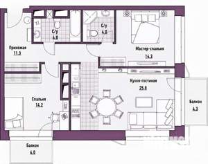 2-к квартира, вторичка, 70м2, 5/16 этаж
