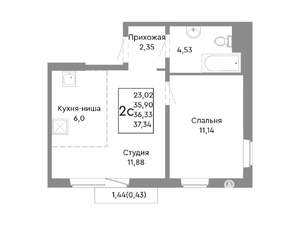 2-к квартира, вторичка, 36м2, 9/10 этаж