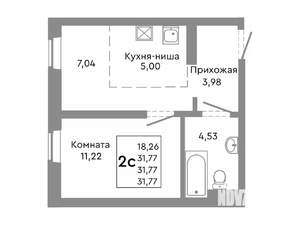 2-к квартира, строящийся дом, 32м2, 2/10 этаж