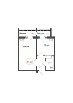 1-к квартира, вторичка, 35м2, 11/16 этаж