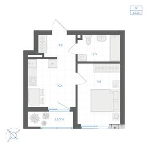 1-к квартира, вторичка, 32м2, 6/11 этаж
