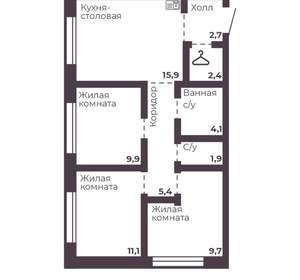 3-к квартира, вторичка, 63м2, 6/17 этаж