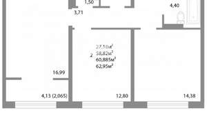2-к квартира, вторичка, 61м2, 7/16 этаж