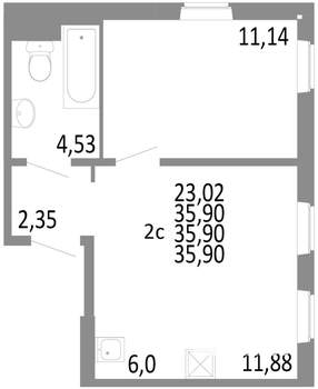 2-к квартира, строящийся дом, 36м2, 2/10 этаж