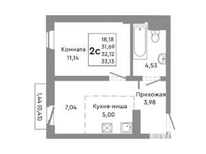 2-к квартира, строящийся дом, 31м2, 5/10 этаж