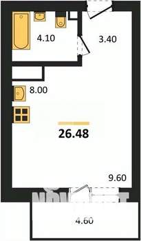 Студия квартира, вторичка, 26м2, 7/18 этаж