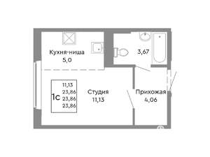 1-к квартира, строящийся дом, 24м2, 2/10 этаж
