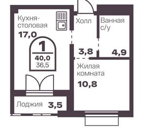 1-к квартира, вторичка, 37м2, 12/8 этаж