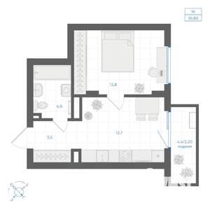 1-к квартира, вторичка, 36м2, 7/9 этаж