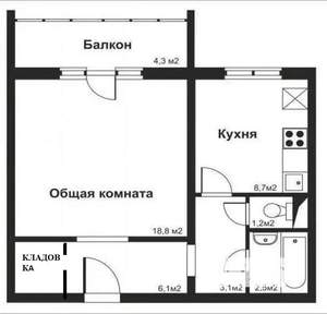 1-к квартира, вторичка, 40м2, 6/9 этаж